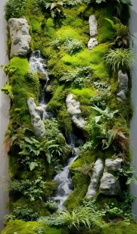 Giardino Verticale su Parete Rocciosa - Sconto per Fioristi e Aziende - con Muschi e Vegetali Preservati