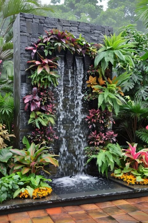 Cascata a Parete con Vegetali Preservati - Sconto per Rivenditori e Aziende Fiorissima - Per interno