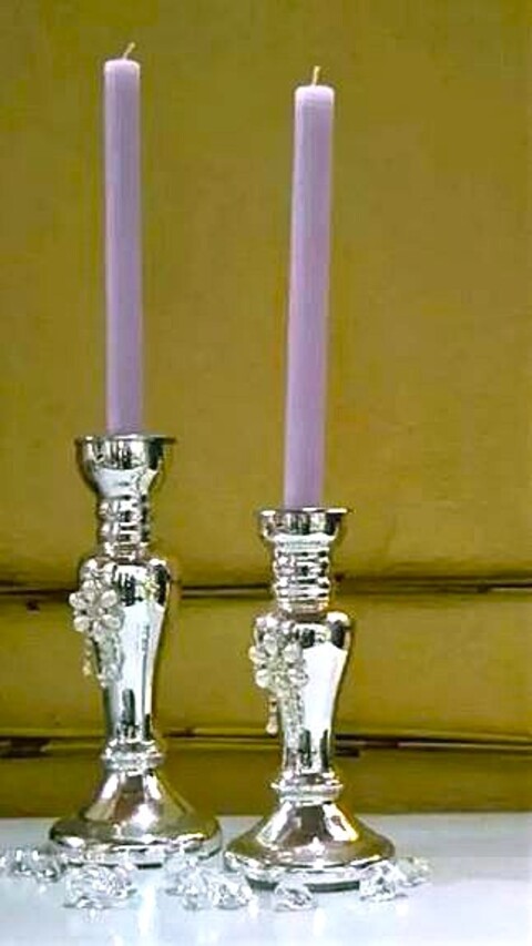 Candelabro in vetro argentato  - Sconti per Fioristi e Aziende . - Con perle in 2 misure
