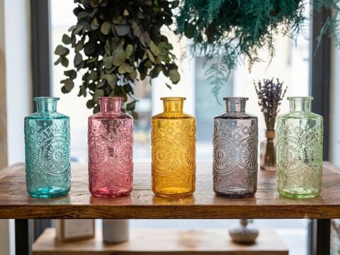 Monofiore vasetti H 20 dm. 9  - Sconti per Fioristi e Aziende - Con decori in diversi colori