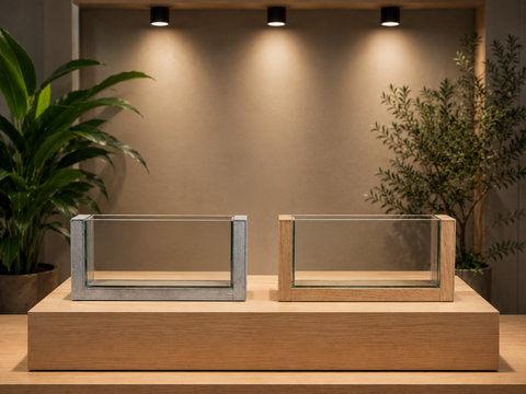 Vaschetta cm. 28x5x12  - Sconti per Fioristi e Aziende - legno/vetro Linea Kanu in due colori
