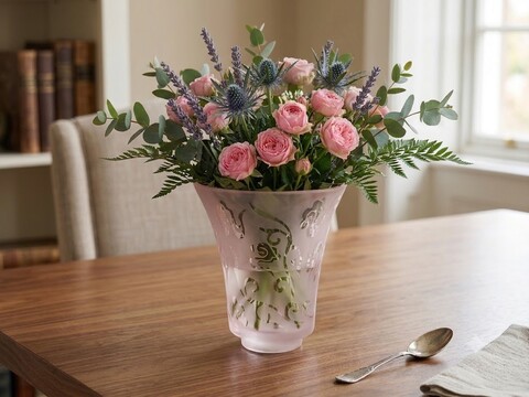 Vaso Luxus rosa H 14 cm in vetro - Sconti per Fioristi e Aziende  - Diametro 13 cm