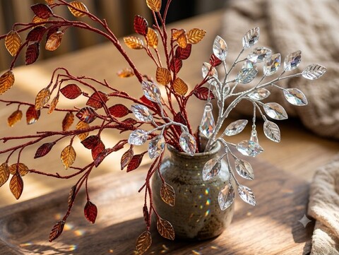 Ramo foglie cristal H 96 Bianco o Rosso Prodotto adatto per fioristi, arredatori, wedding Co.