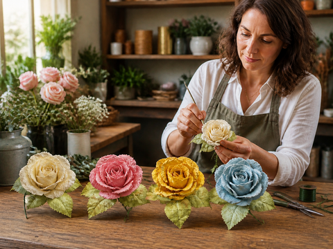 Rose in organza singola - Sconto per Fioristi e Aziende - Artificiali