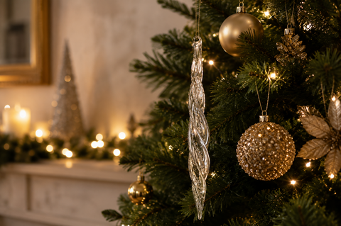 Pendente spirale in vetro  - Sconto per Fioristi e Aziende - Decoro di Natale H 40 argentato