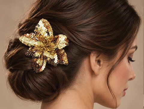 Fiori Paillettes Oro x 2  - Sconti per Fioristi e Aziende  - dm. 9 con clip