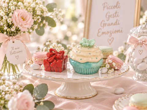 Cupcake Ceramica c/ tortina   - Sconti per Fioristi e Aziende - Box PVC trasparente