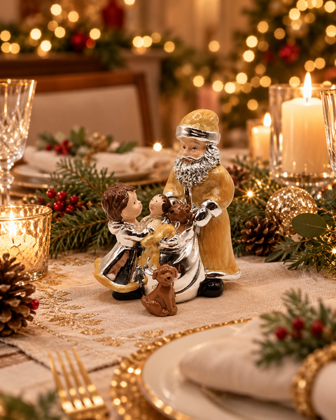 Babbo Natale H 10 con sacco-  Sconti per Fioristi e Aziende - in Argento Laccato Oro