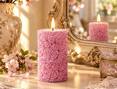 Moccolo Rose a rilievo H 12 - Sconti per Fioristi e Aziende - Con rose scolpite