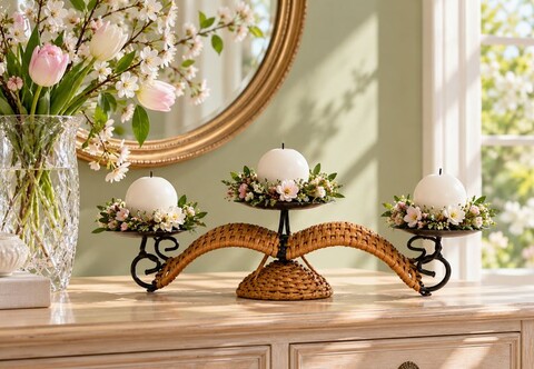 Candelabro Peel x 3 fuochi - Sconti per Fioristi e Aziende - ferro/vimini
