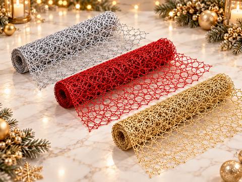 Spidernet Glitter H 50 x 5 yds - Sconti per Fioristi e Aziende - Polycotton Red-Gold-Silver