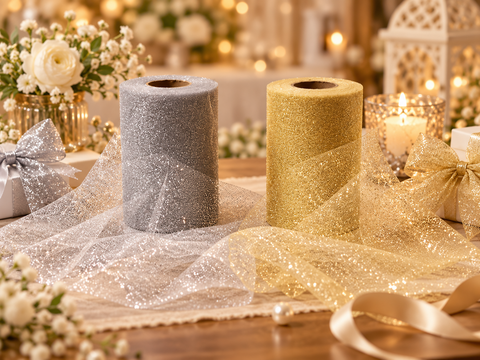 Tulle Glitterato H 12,5 x 50 mt - Sconti per Fioristi e Aziende - Solo Oro e Argento