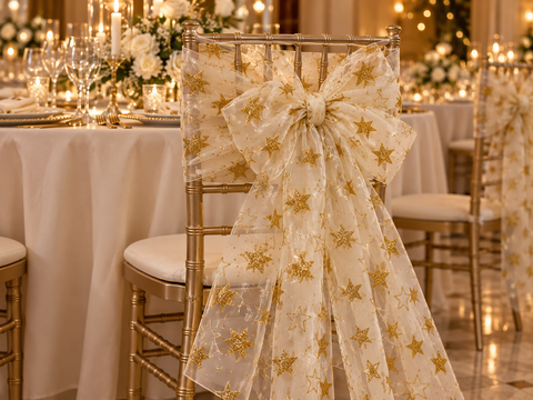 Organza Stelle Oro Glitter  - Sconti per Fioristi e Aziende - Rotolo H 48 x 3 mt.