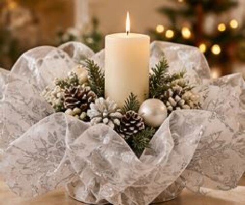 Organza Stelle Natale Bianca  - Sconti per Fioristi e Aziende - Rotolo H 48 x 3 mt.