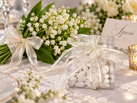 Nastro organza Bianco H 25  - Sconti per Fioristi e Aziende - Rotolo da mt. 25 bordo oro