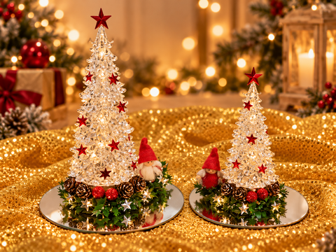 Albero di Natale H 16 e H 21 - Sconti per Fioristi e Aziende Con luce a batteria e decoroato