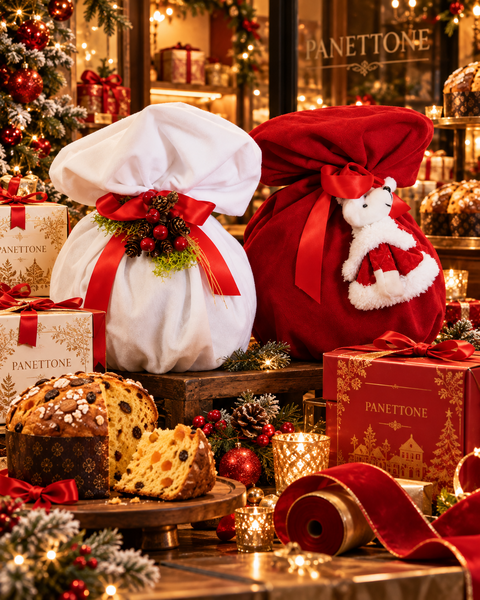 Porta Panettone in Cotone cm 40 x 43 - Sconti per Fioristi e Aziende - Rosso - Bianco
