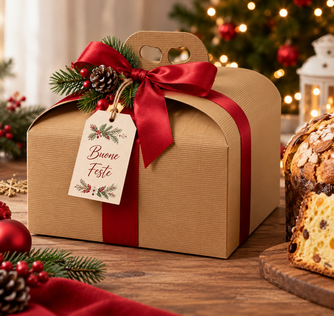 Scatola porta panettone  - Sconto per Fioristi e Aziende - onda avana con maniglia o fiocco