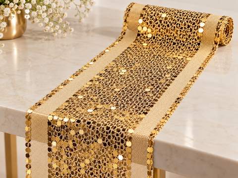 Runner Natalizio cm.180 H 10 - Sconti per Fioristi e Aziende - Decorato a Paillettes Oro