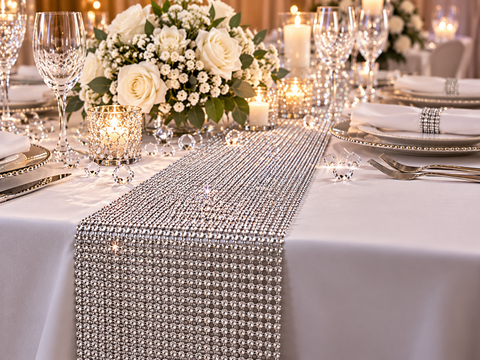 Runner Strass H 25 x 236 cm.  - Sconti per Fioristi e Aziende - rotolo 28.320 in 50 file di strass