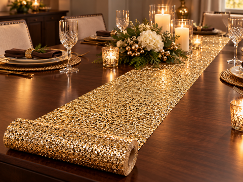 Runner da Tavola Glitterato H 30 - Sconti per Fioristi e Aziende e Wedding Da cm.. 270 Oro /Argento /Rosso