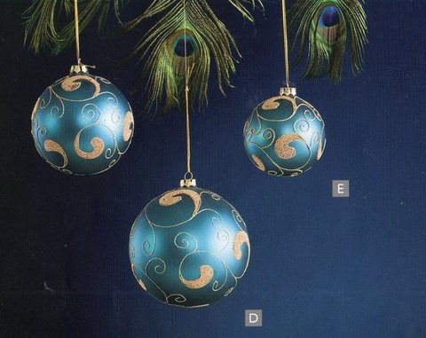 Palline di Natale x 4 in Vetro - Sconti per Fioristi e Aziende - decoro oro Verde e Turchese