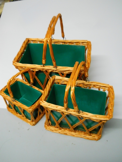 Cesti rettangolari set x 3  - Sconti per Fioristi e Aziende - in vimini con latta colorata