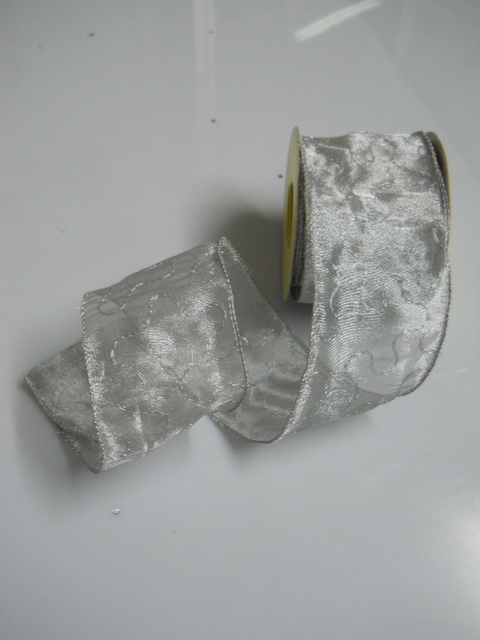 Nastro Argento in Organza - Sconti per Fioristi e Aziende -  H 60 x 10 mt. Ricamato