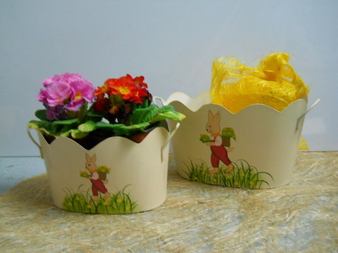 Ovalina Latta avorio decoro coniglietto  - Sconti per Fioristi e Aziende  -  in 2 misure