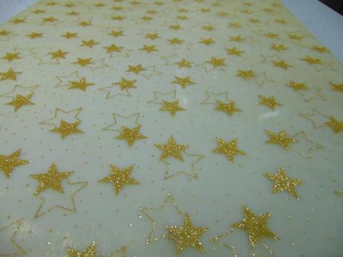 Organza Stelle Oro Glitter  - Sconti per Fioristi e Aziende - Rotolo H 48 x 3 mt.