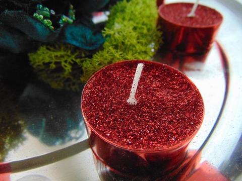 Tea light x 9  glitterati rossi - Sconti per Fioristi e Aziende