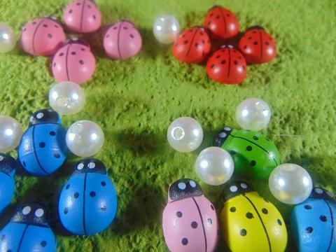 Coccinelle in legno colori diversi con biadesivo mm.13 - mm.18 - mm. 25 - Sconti per Fioristi e Aziende