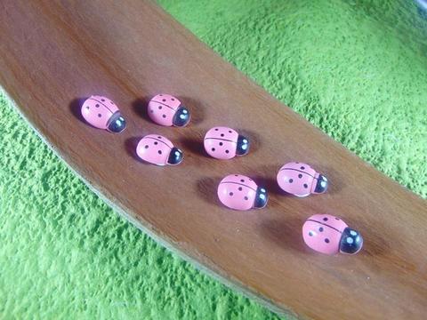 Coccinelle in legno colori diversi con biadesivo mm.13 - mm.18 - mm. 25 - Sconti per Fioristi e Aziende