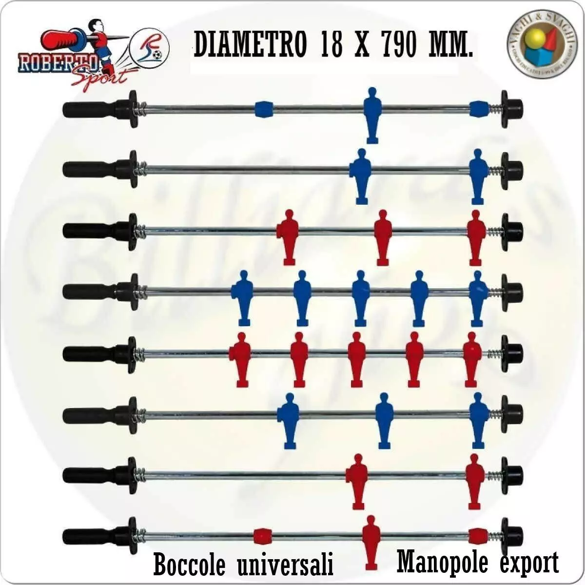 SERIE ASTE COMPLETE R/B 18 X 790  MM. ROBERTO SPORT BOCCOLA UNIV/EXP