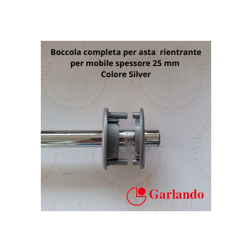 BOCCOLA COMPLETA CON FLANGE GARLANDO PER ASTA RIENTRANTE, 2 MISURE COLORE SILVER