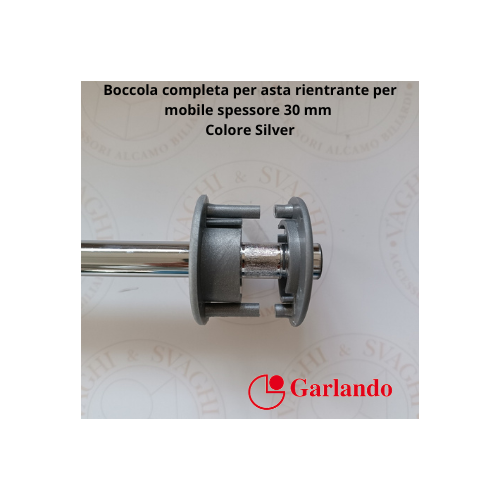 BOCCOLA COMPLETA CON FLANGE GARLANDO PER ASTA RIENTRANTE, 2 MISURE COLORE SILVER