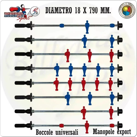 SERIE ASTE COMPLETE 18 X 790  MM ROBERTO SPORT BOCCOLA UNIVERSALE E MANOPOLA EXPORT