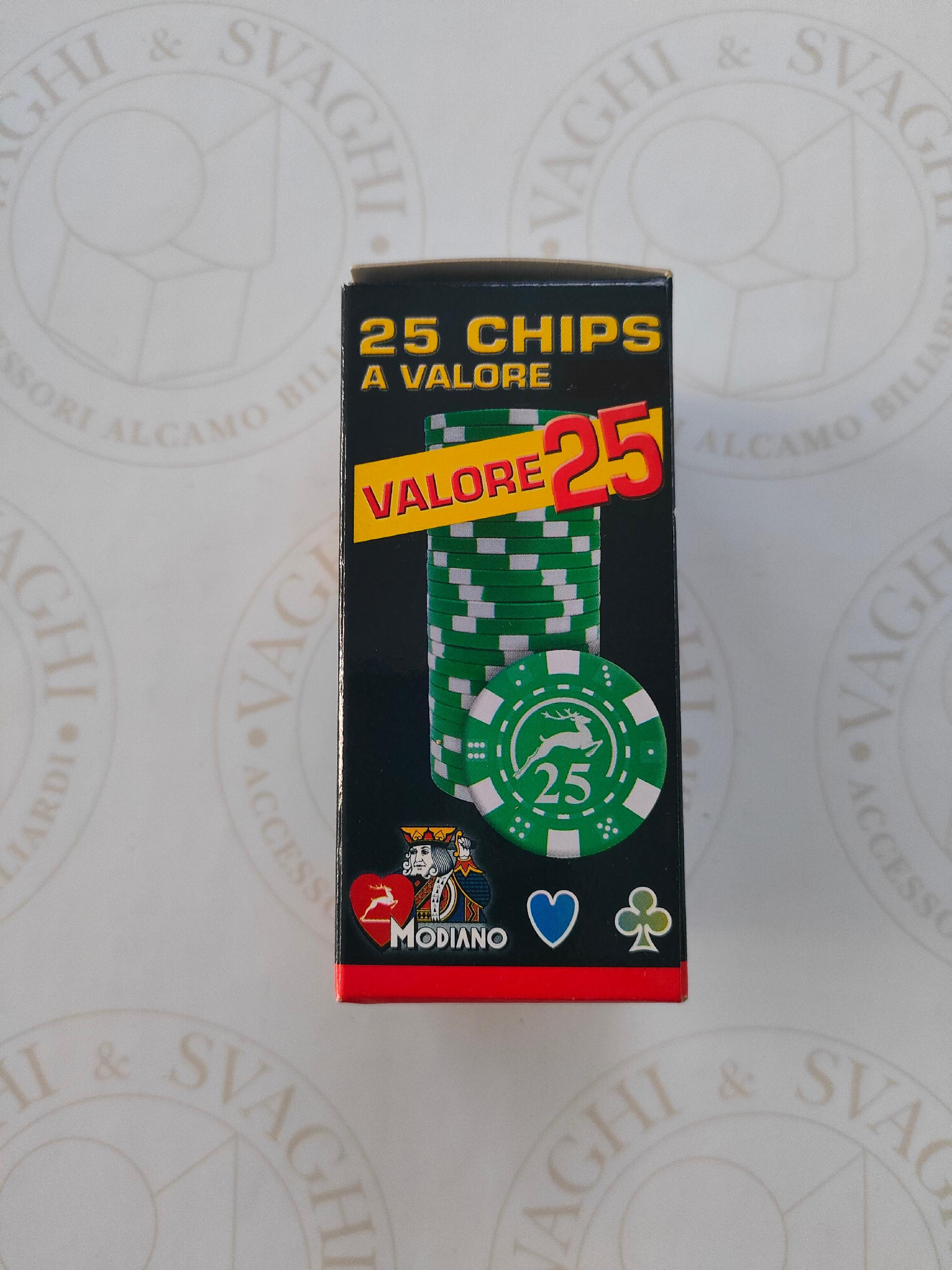 CHIPS MODIANO SET 25 PZ. VERDE CON VALORE 25