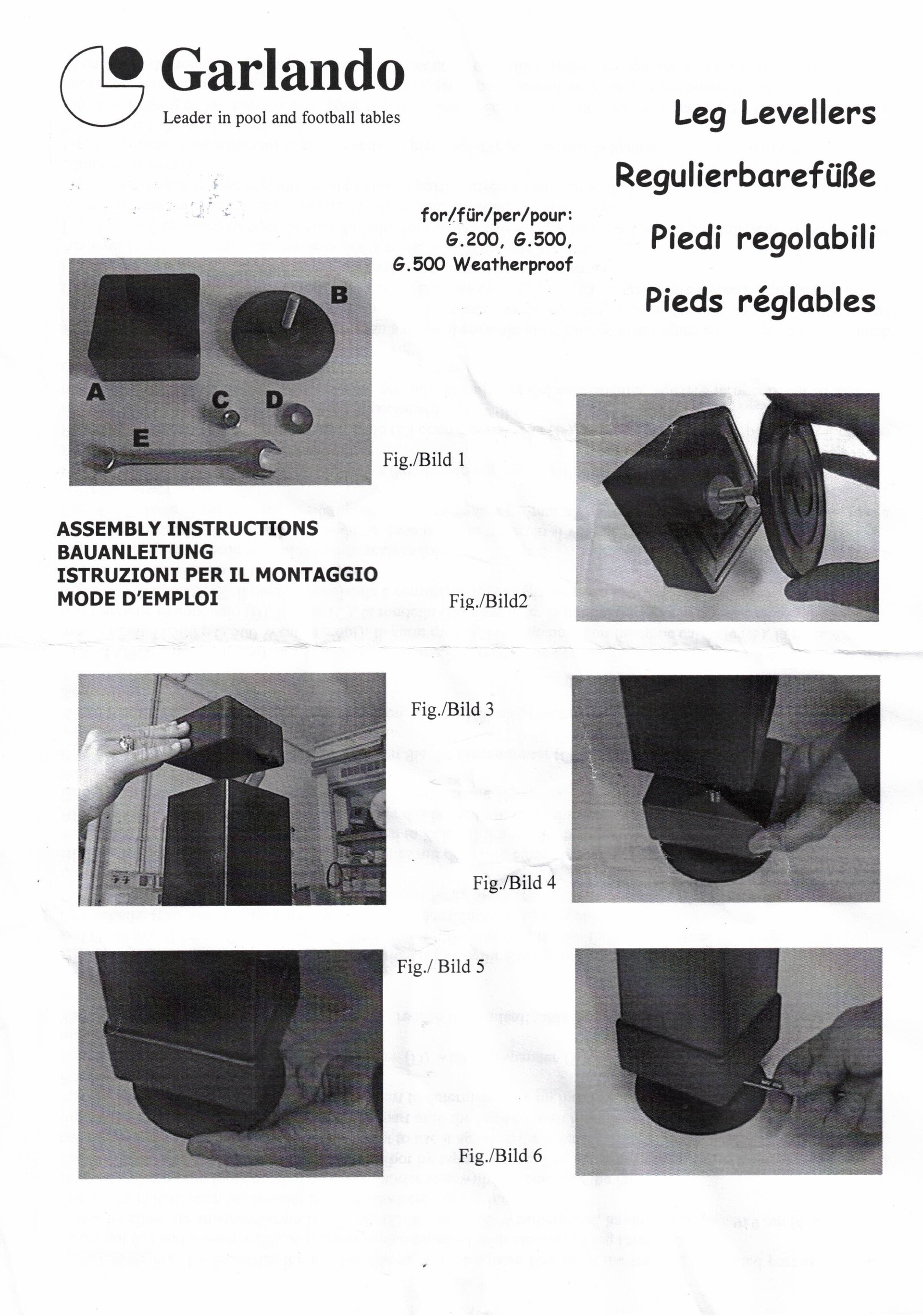 PIEDINO REGOLABILE SET 4 PEZZI GARLANDO G-500- DELUXE-OLYMPIC