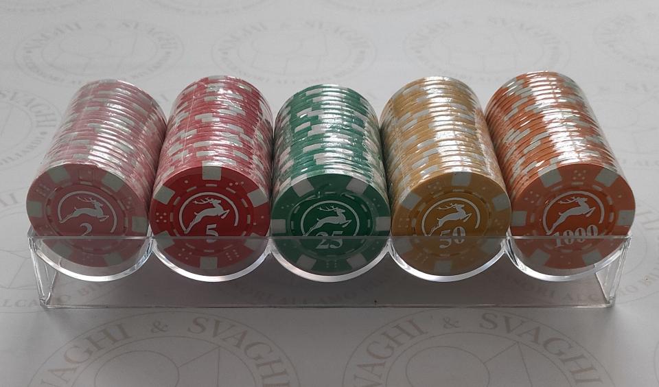CHIPS SET 100 PZ. MODIANO MIX COLORI CON VALORI 14 GR.