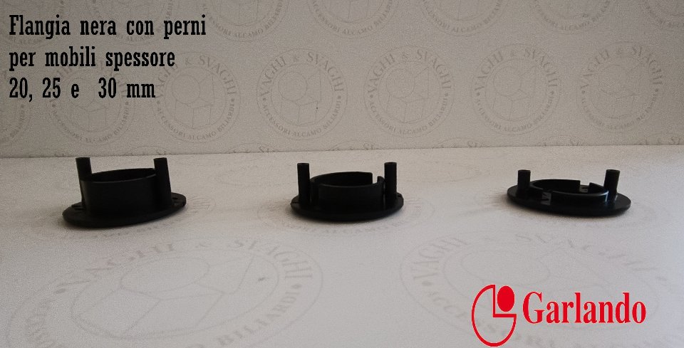 FLANGIA CON PERNI PER BOCCOLA  A SFERA (DIAM 16 MM) GARLANDO 3 MISURE COLORE NERA