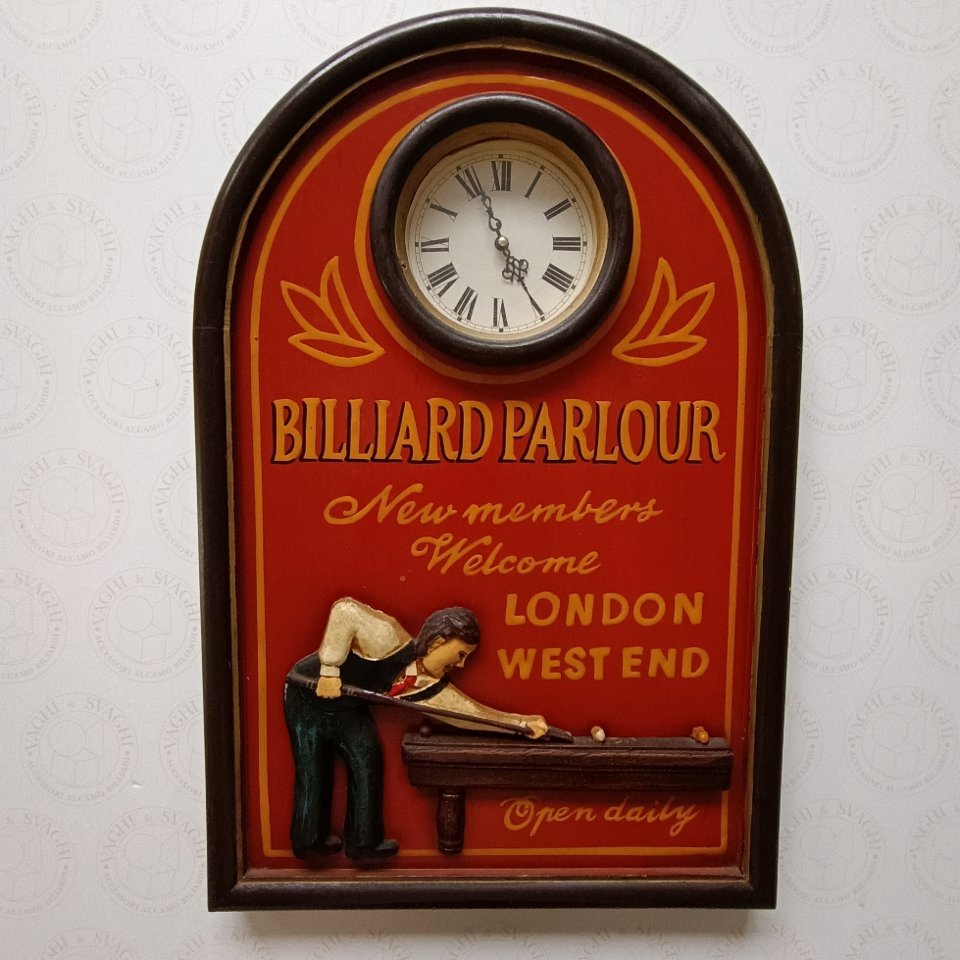 QUADRO IN LEGNO + OROLOGIO BILLIARD PARLOUR