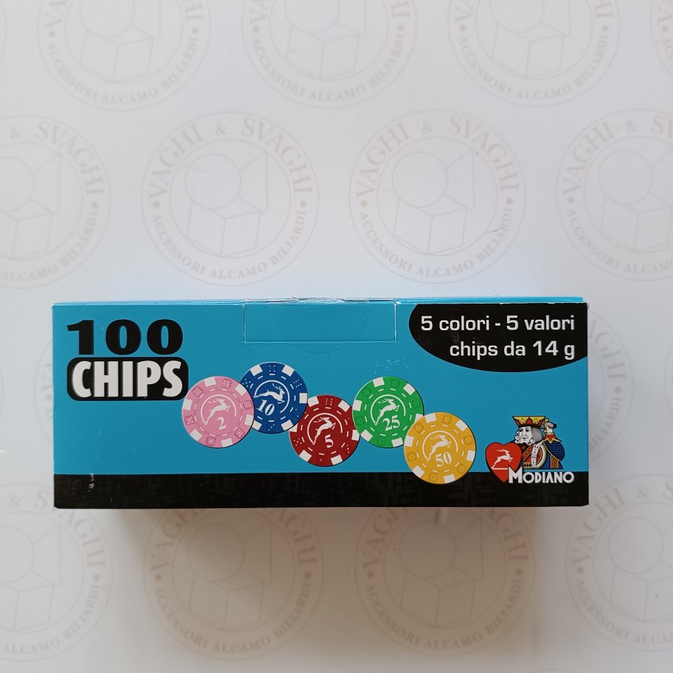 CHIPS SET 100 PZ. MODIANO MIX COLORI CON VALORI 14 GR.