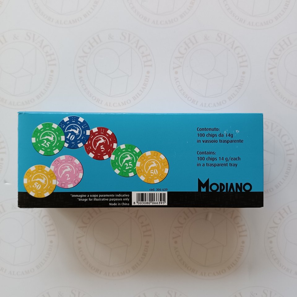 CHIPS SET 100 PZ. MODIANO MIX COLORI CON VALORI 14 GR.