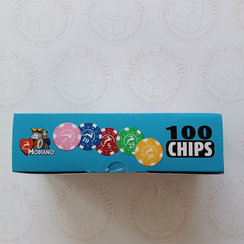 CHIPS SET 100 PZ. MODIANO MIX COLORI CON VALORI 14 GR.