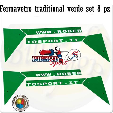 FERMAVETRO VERDE ROBERTO SPORT CON SERIGRAFIA SET 8 PZ.