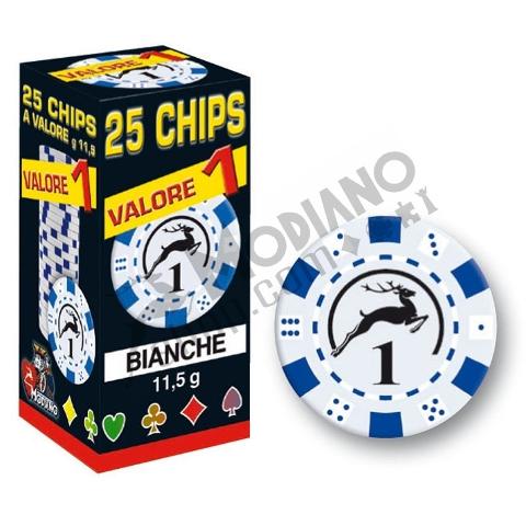 CHIPS MODIANO SET 25 PZ. BIANCO CON VALORE 1