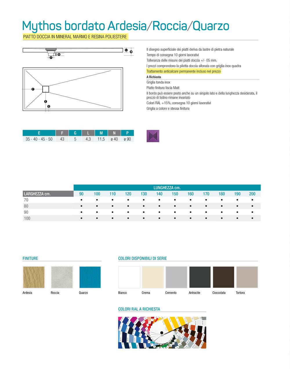 PIATTO DOCCIA Mythos Bordato Thermodesign ARDESIA-ROCCIA-QUARZO