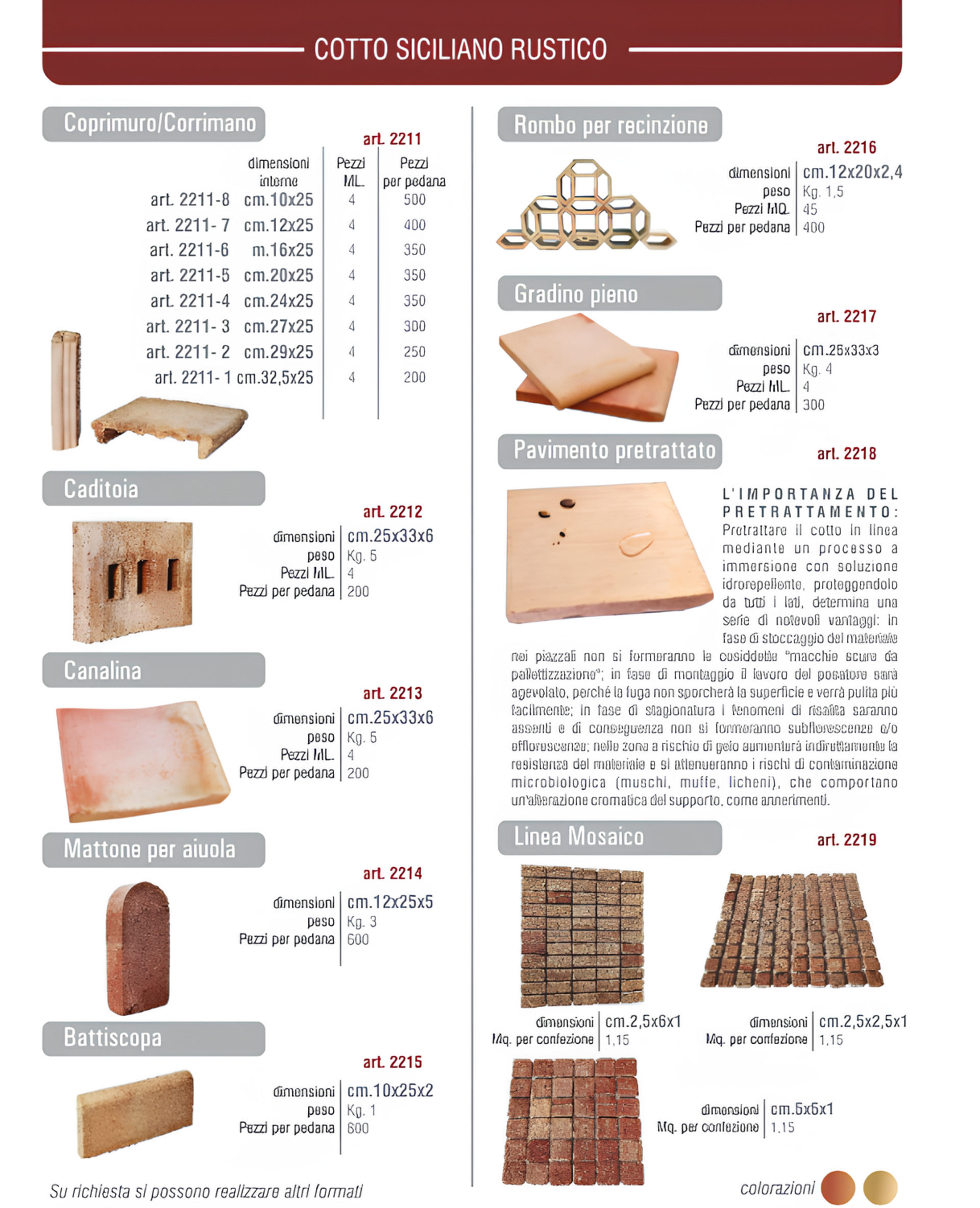 Serie cotto siciliano rustico 3 in Cotto Fatto a Mano