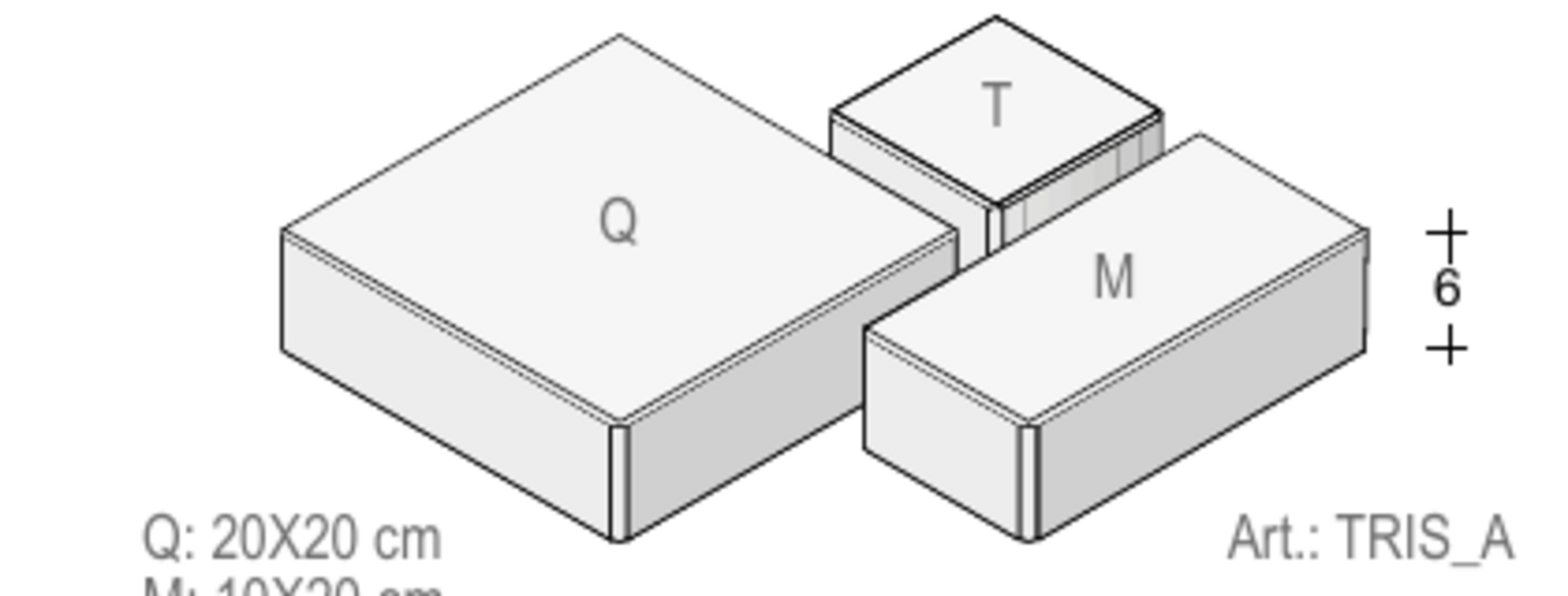 Tris Anticato Paviblok Massello formati misti sp. 6 cm